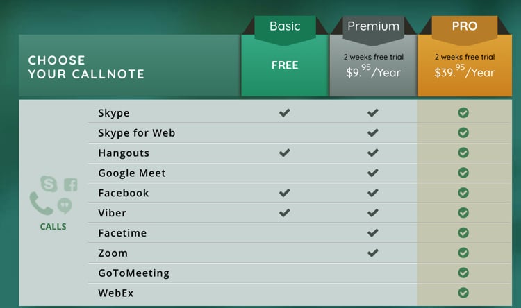 Callnoteの料金表
