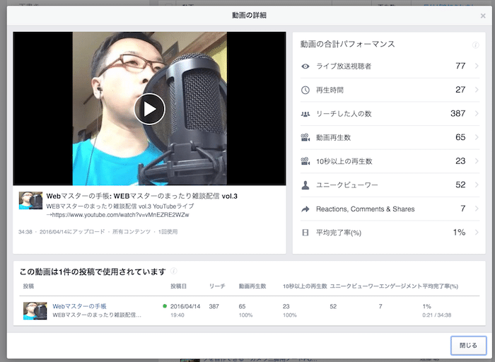 Facebook上の動画分析が見やすくなった