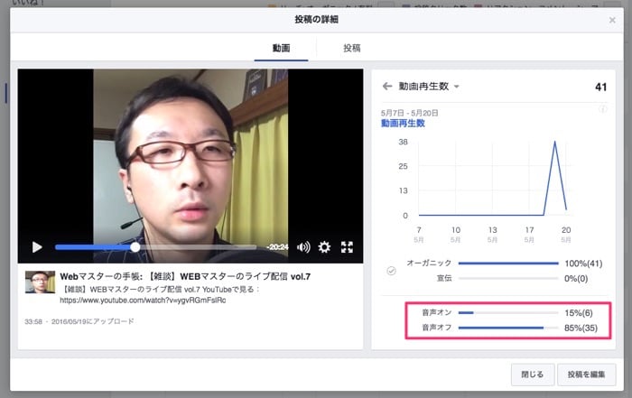 Facebookライブの動画再生数