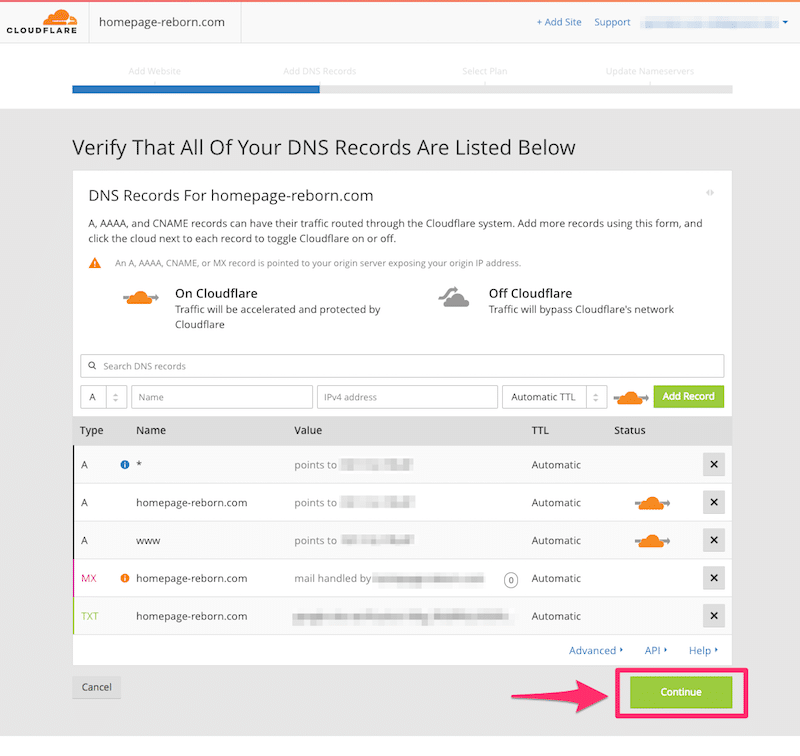 DNS recordsのリスト