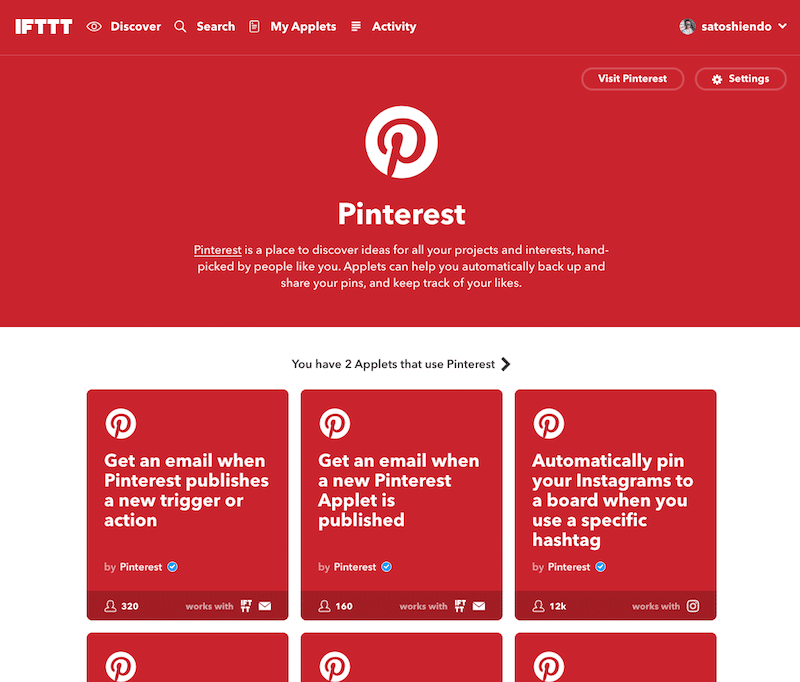 IFTTTはPinterestにも対応している