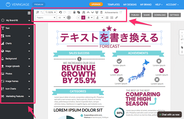 直感的にインフォグラフィックを作成することができる